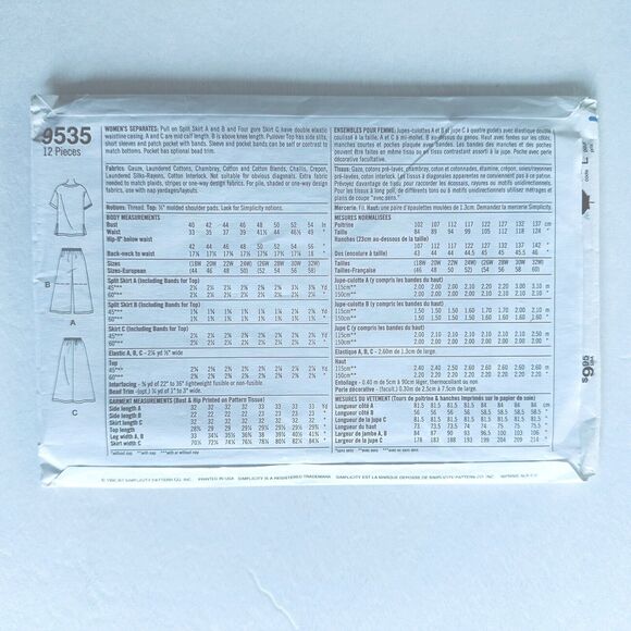 Simplicity 9535 Mary Duffy Shirt Skirt EASY SEWING Pattern 2 Hour PLUS Sz 18-24 - Picture 2 of 2